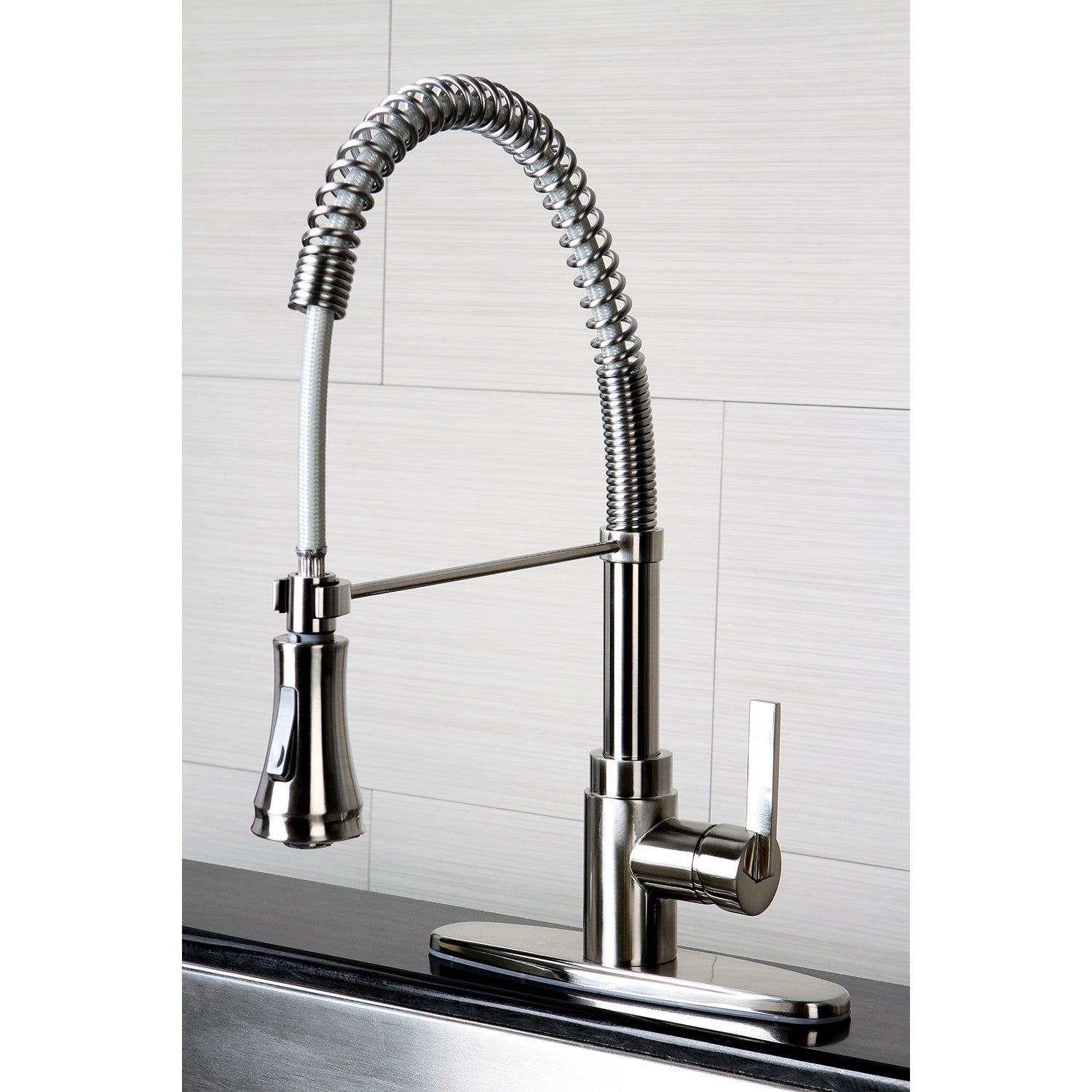 Kingston Sona GSY8878CTL - Continental Single-Handle 1-or-3 Hole Deck Mount Pre-Rinse Kitchen Faucet, Brushed Nickel — thumbnail 2